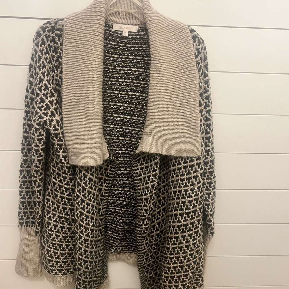 Ellen Tracy Women’s‎ Long Sleeve Tan & Black Cardigan Sweater Sz: XLarge